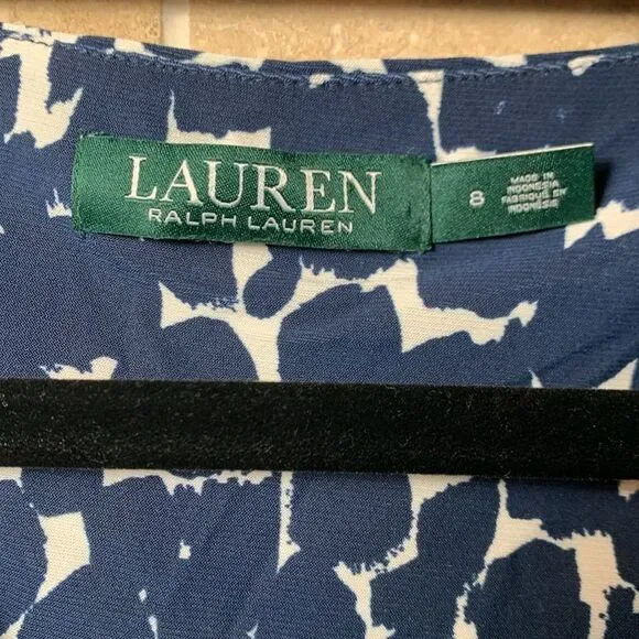 Lauren Ralph Lauren Womens Dress Navy White Surplice Faux Wrap Midi Dress Size 8 - Picture 3 of 7